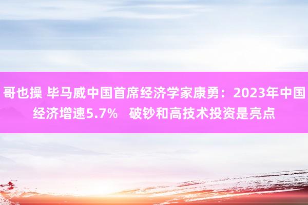哥也操 毕马威中国首席经济学家康勇：2023年中国经济增速5.7%   破钞和高技术投资是亮点